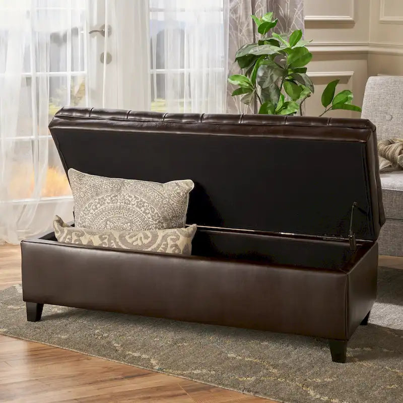 Fabric Storage Ottoman with Birch Legs