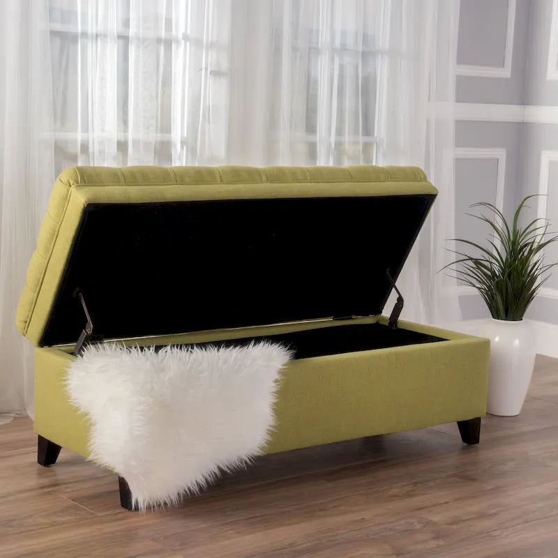 Fabric Storage Ottoman with Birch Legs