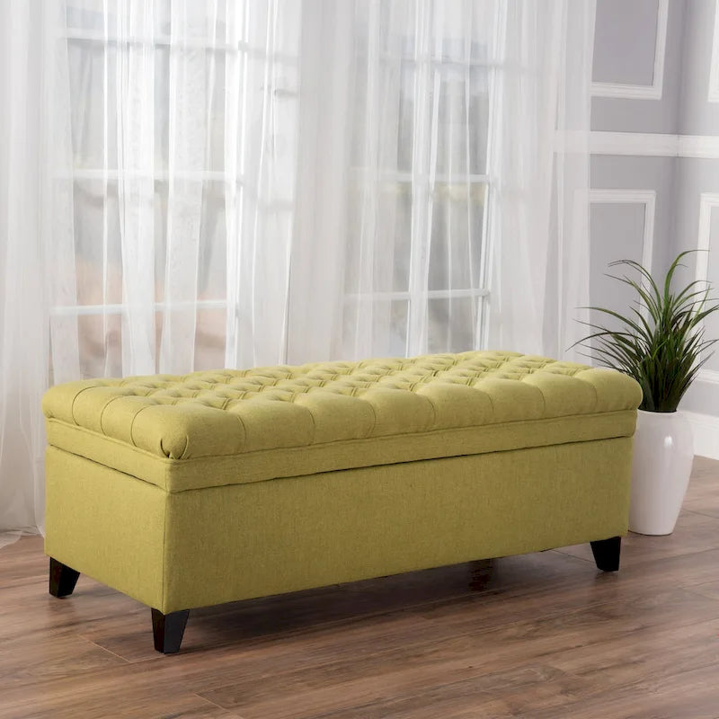 Fabric Storage Ottoman with Birch Legs