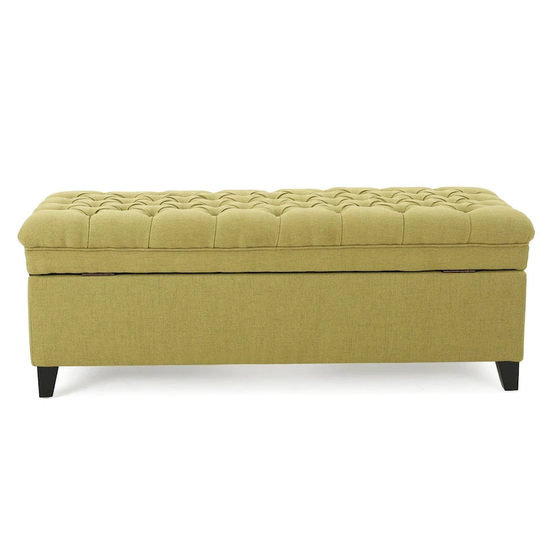 Fabric Storage Ottoman with Birch Legs