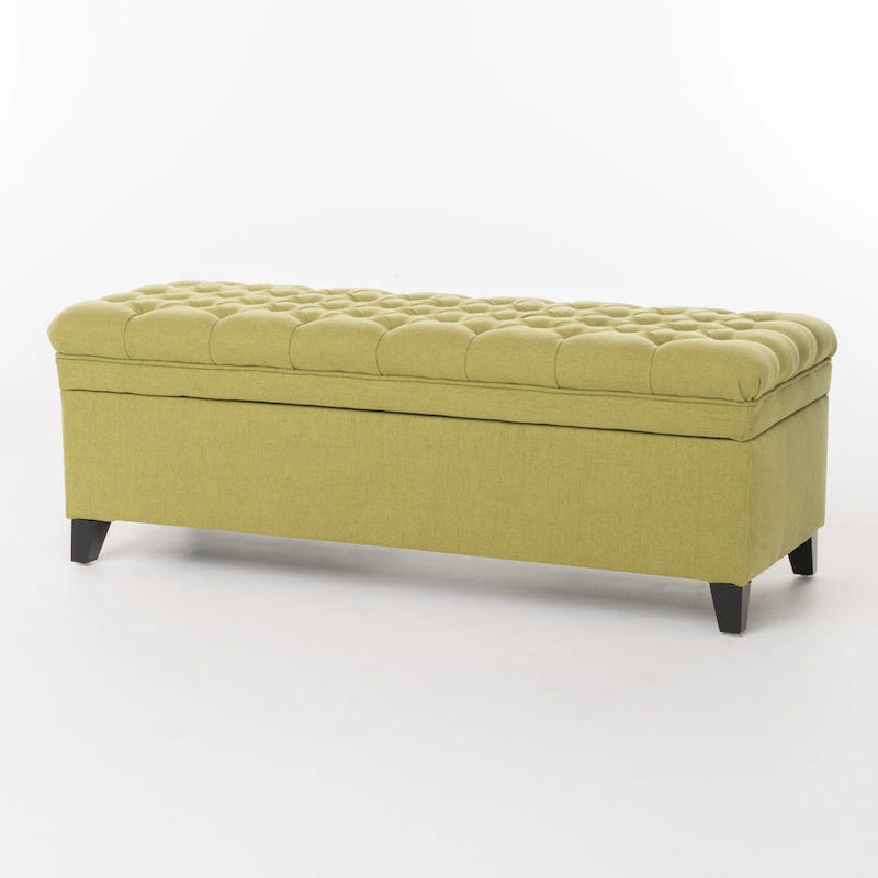 Fabric Storage Ottoman with Birch Legs