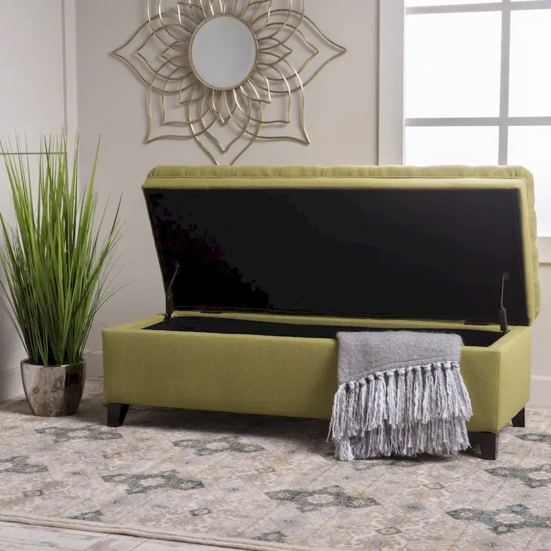 Fabric Storage Ottoman with Birch Legs