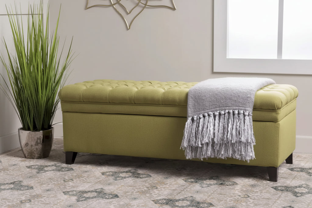 Fabric Storage Ottoman with Birch Legs