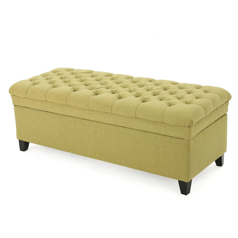 Fabric Storage Ottoman with Birch Legs