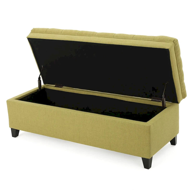 Fabric Storage Ottoman with Birch Legs