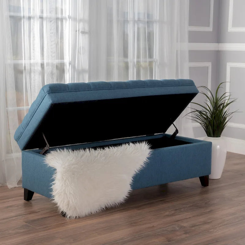 Fabric Storage Ottoman with Birch Legs