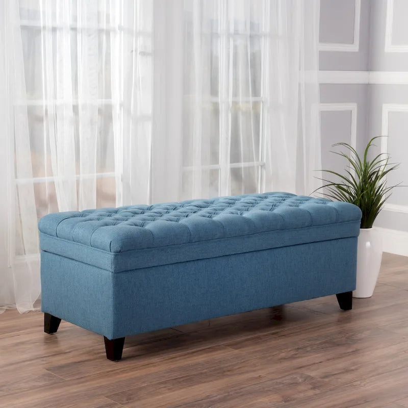 Fabric Storage Ottoman with Birch Legs