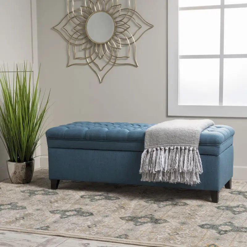 Fabric Storage Ottoman with Birch Legs