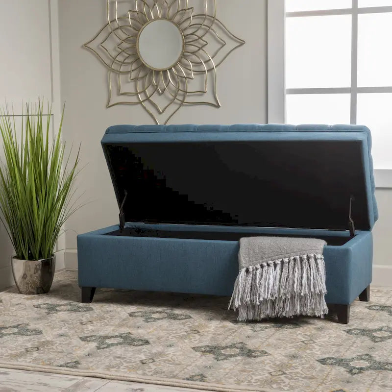 Fabric Storage Ottoman with Birch Legs