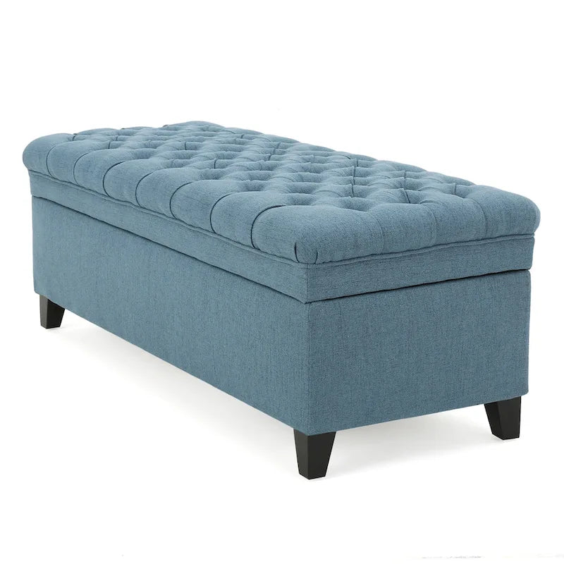 Fabric Storage Ottoman with Birch Legs