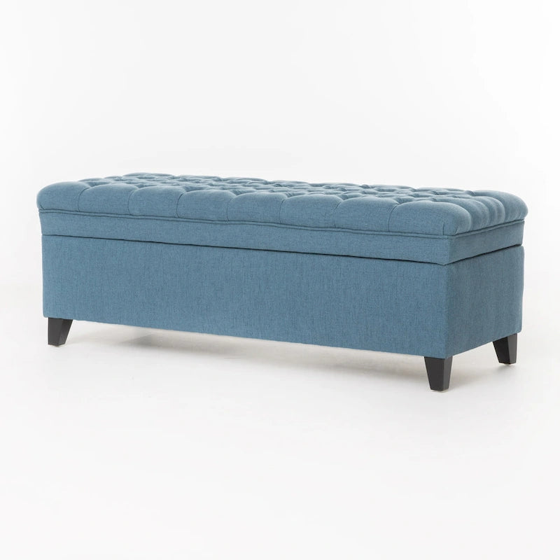 Fabric Storage Ottoman with Birch Legs