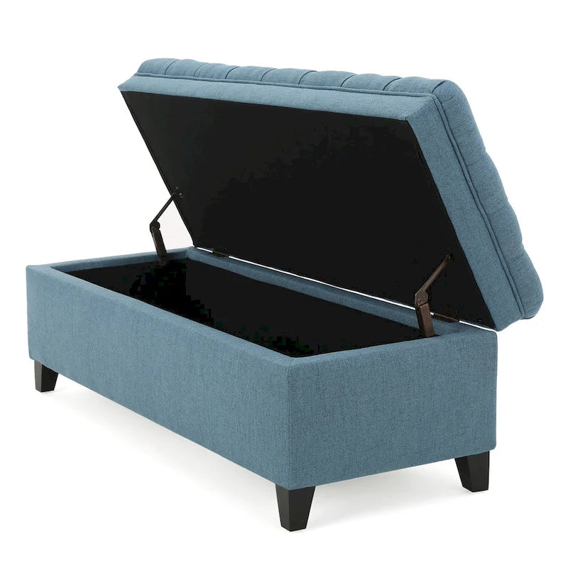 Fabric Storage Ottoman with Birch Legs