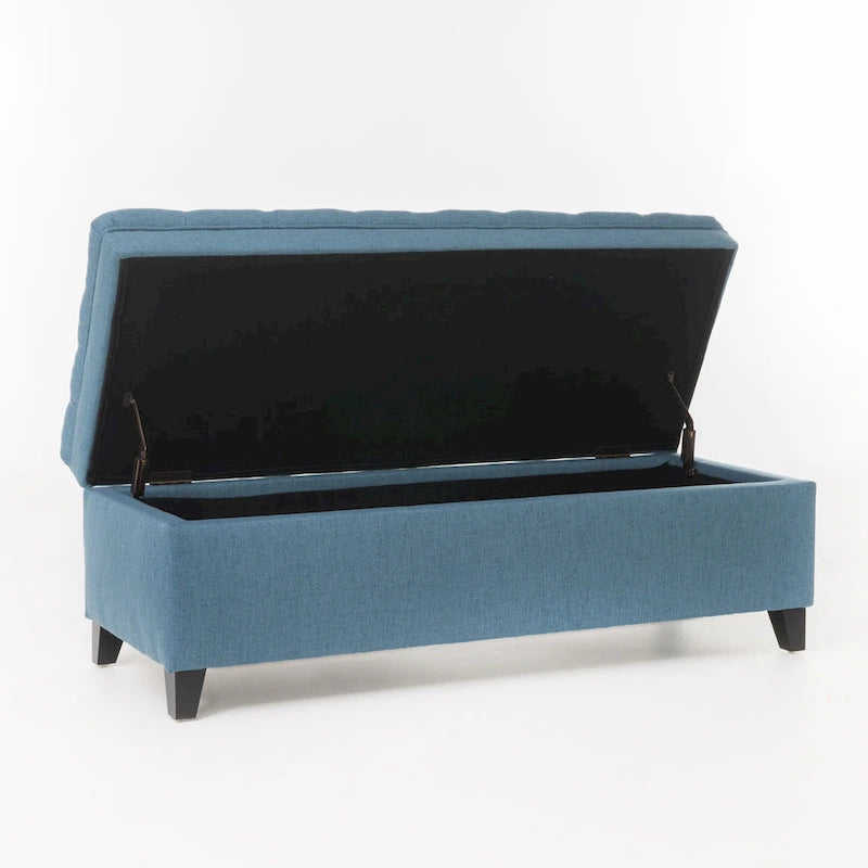 Fabric Storage Ottoman with Birch Legs