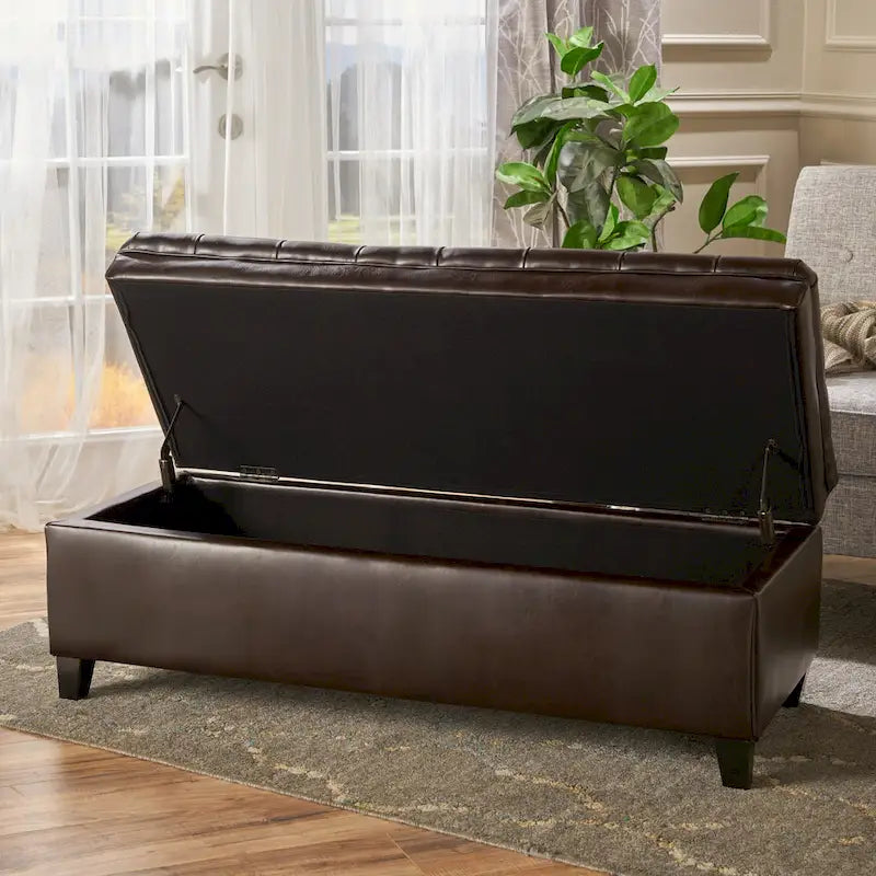 Fabric Storage Ottoman with Birch Legs