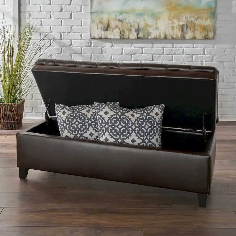 Fabric Storage Ottoman with Birch Legs