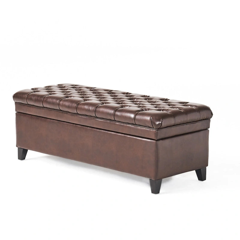 Fabric Storage Ottoman with Birch Legs