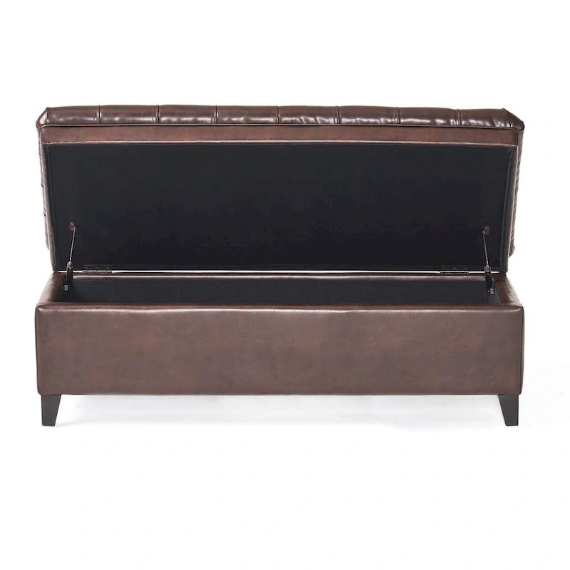 Fabric Storage Ottoman with Birch Legs