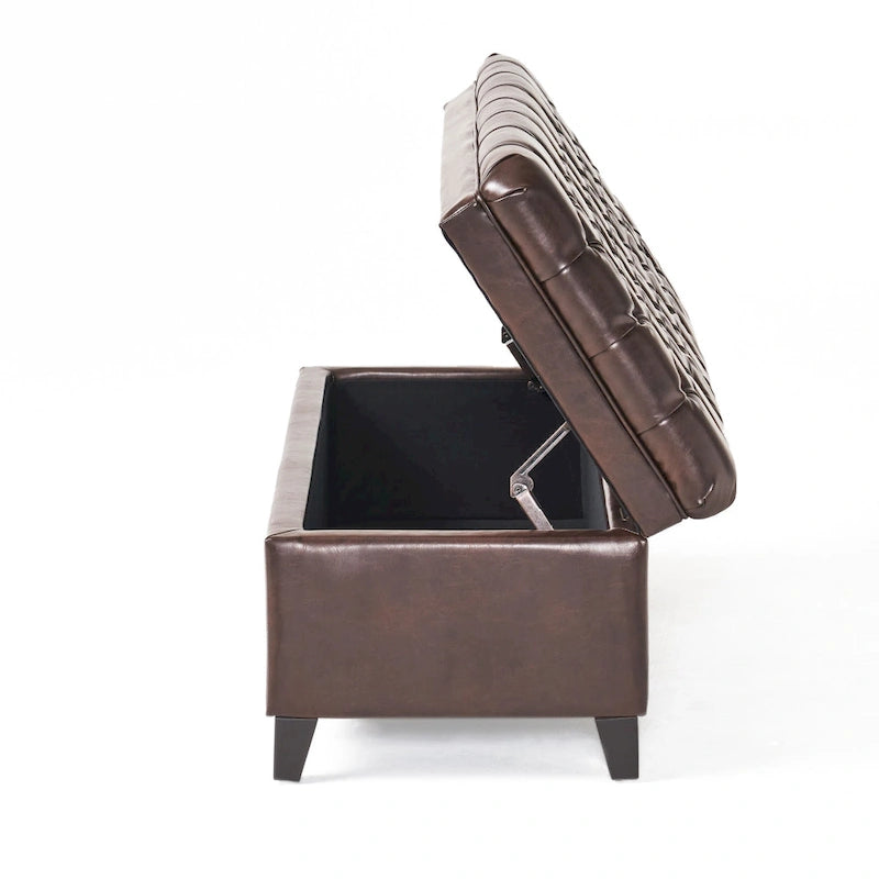 Fabric Storage Ottoman with Birch Legs