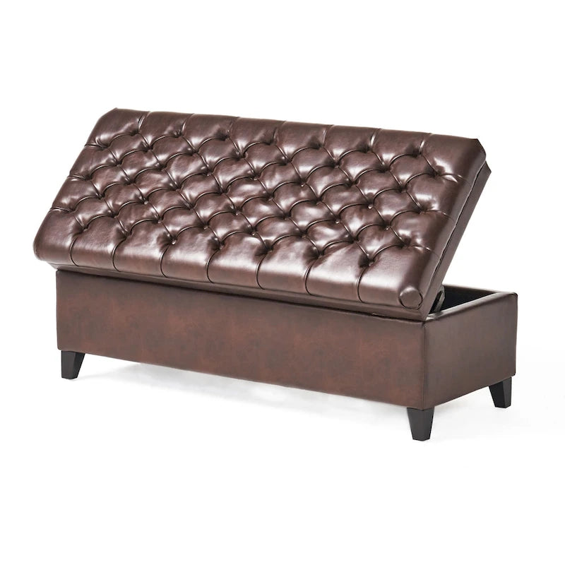 Fabric Storage Ottoman with Birch Legs
