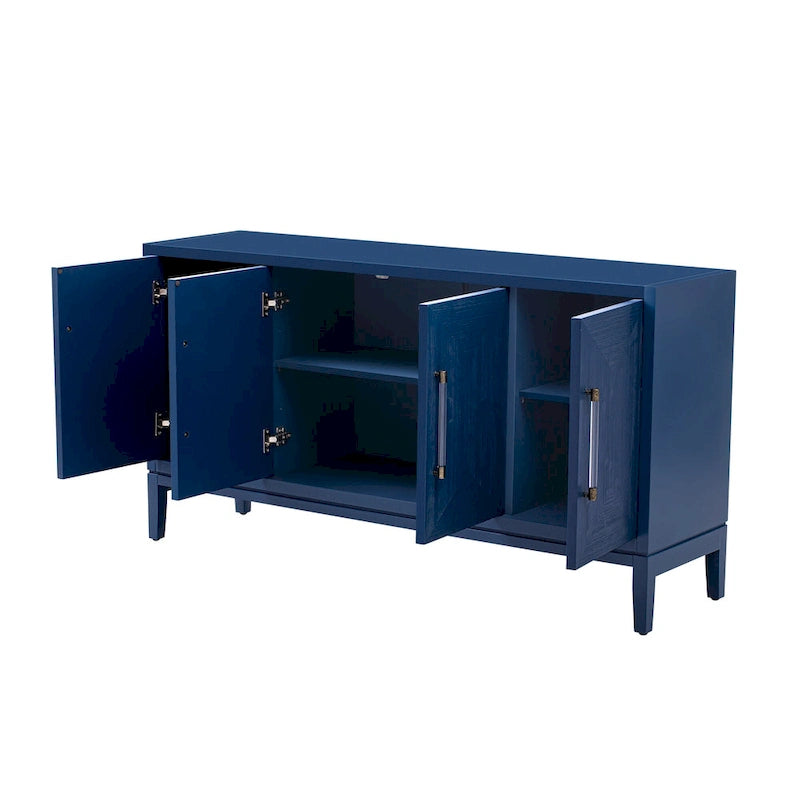 Wood Storage Cabinet 4-Door Sideboard with Brushed Doors, Kitchen Buffet Sideboard with Acrylic Handles for Kitchen