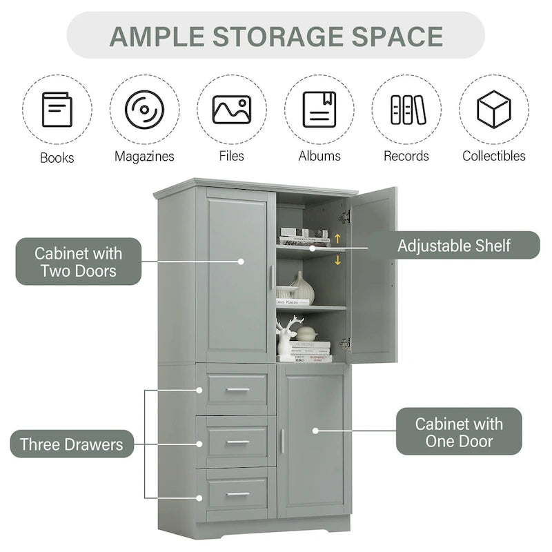 Tall and Wide Storage Cabinet with Doors for Bathroom/Office,Three Drawers - N/A