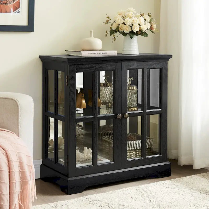 LED Glass Antique Curio Display Cabinet Showcase with Lattice Doors