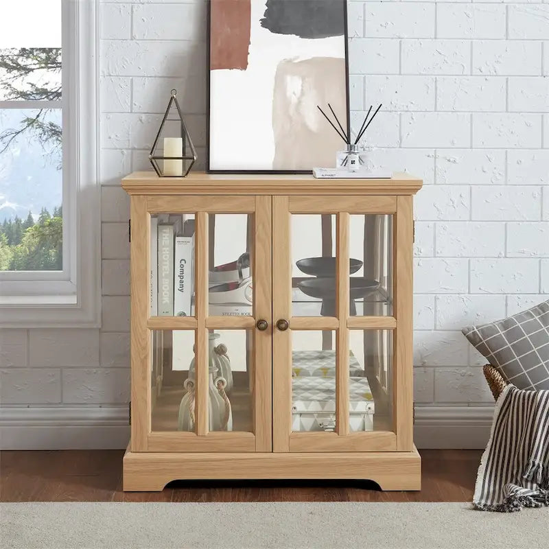LED Glass Antique Curio Display Cabinet Showcase with Lattice Doors