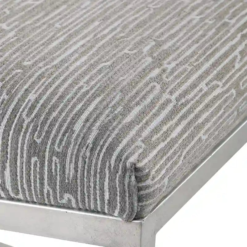 Uphill Climb Geometric Bench with Forged Iron Base, Grey & White Fabric Upholstery, 48-Inch Wide, 200 lbs Capacity