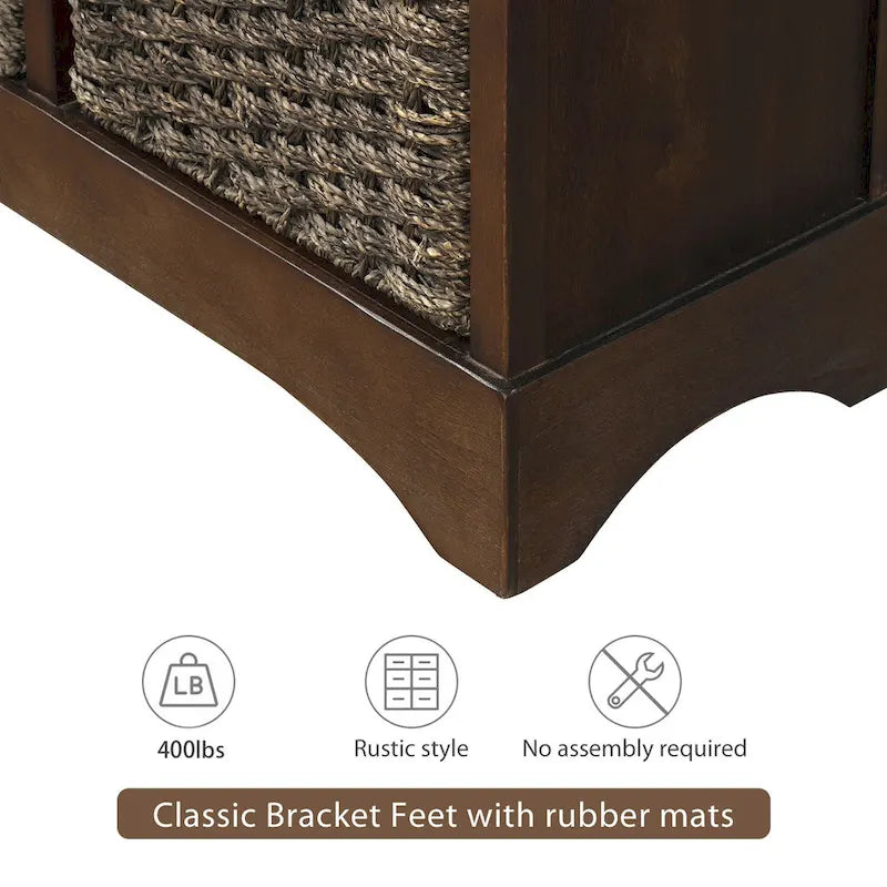 Rustic Storage Cabinet with Two Drawers and Four Classic Rattan Basket for Dining Room/Entryway/Living Room