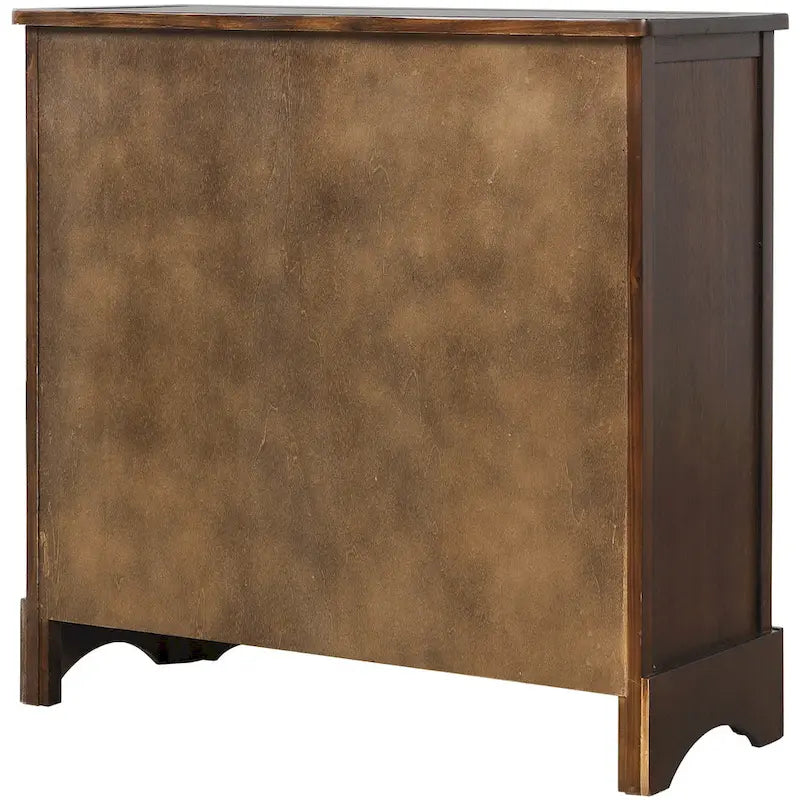 Rustic Storage Cabinet with Two Drawers and Four Classic Rattan Basket for Dining Room/Entryway/Living Room