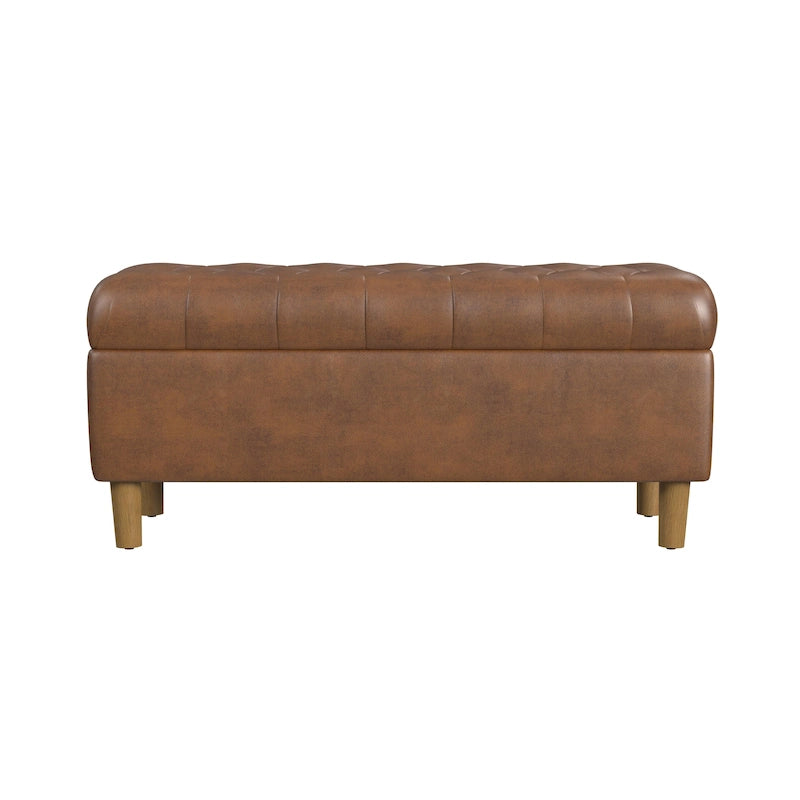 Button Tufted Top Storage Bench with Wood Legs
