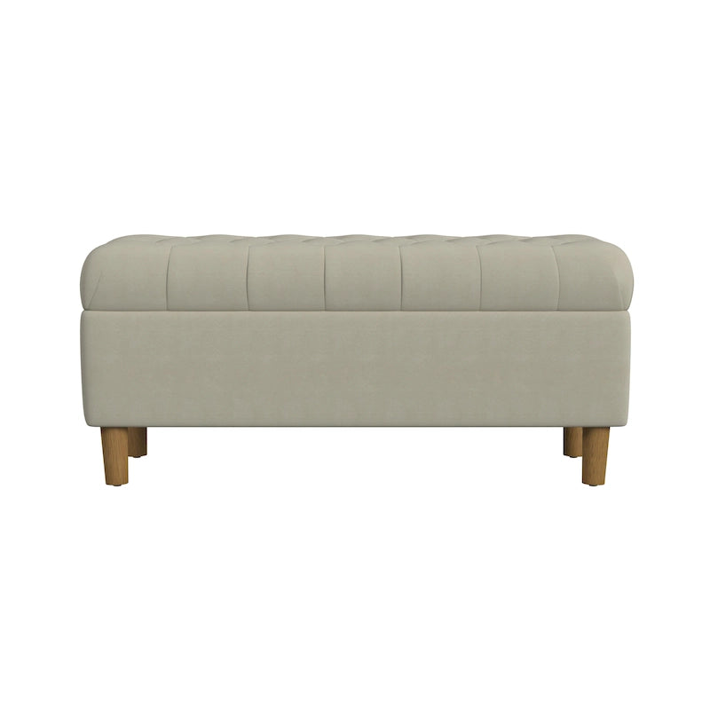 Button Tufted Top Storage Bench with Wood Legs