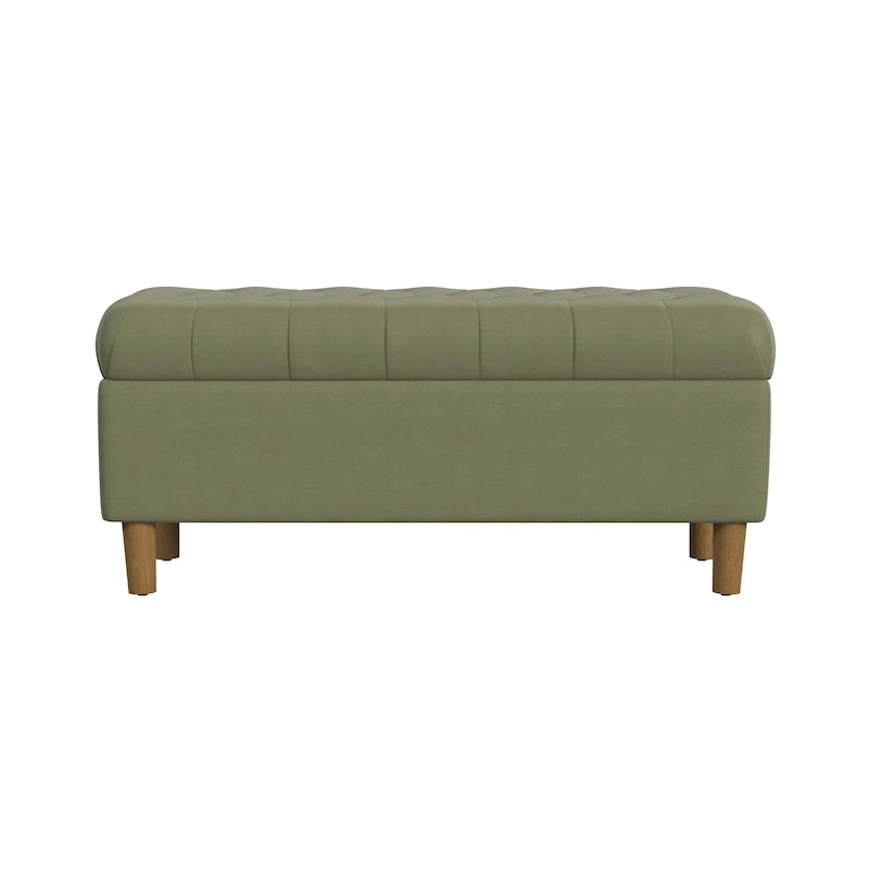 Button Tufted Top Storage Bench with Wood Legs