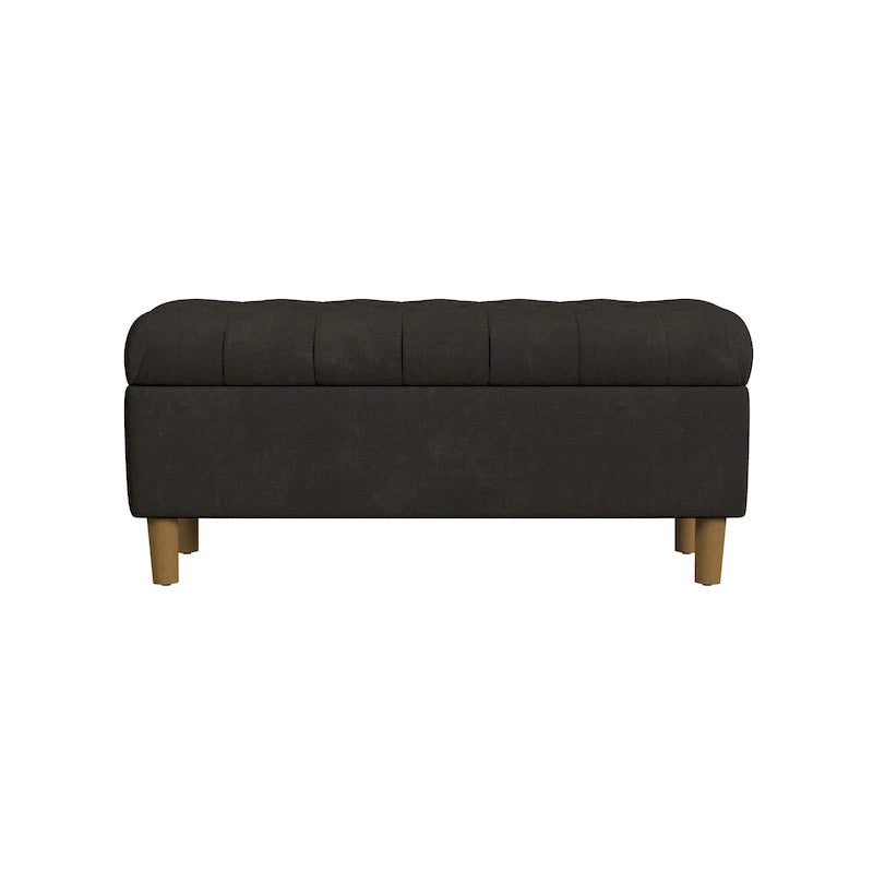 Button Tufted Top Storage Bench with Wood Legs