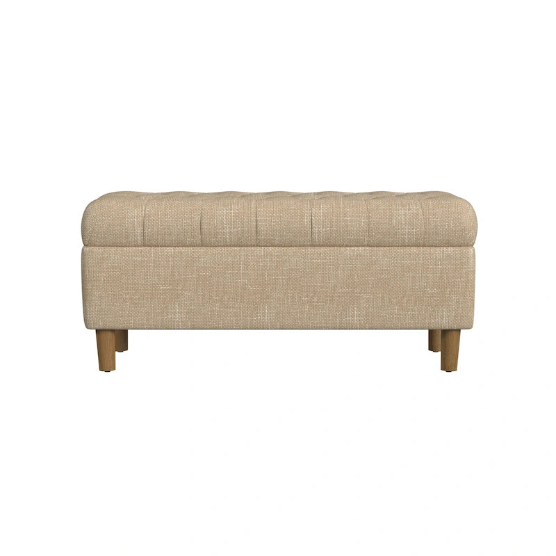 Button Tufted Top Storage Bench with Wood Legs