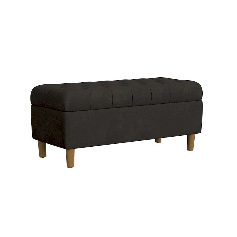 Button Tufted Top Storage Bench with Wood Legs