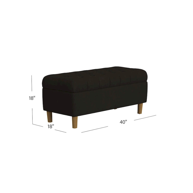 Button Tufted Top Storage Bench with Wood Legs