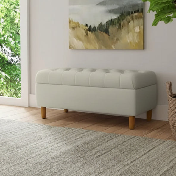 Button Tufted Top Storage Bench with Wood Legs