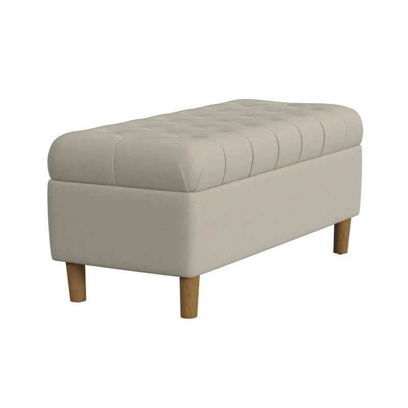 Button Tufted Top Storage Bench with Wood Legs