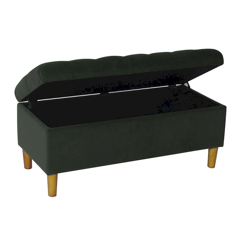Button Tufted Top Storage Bench with Wood Legs