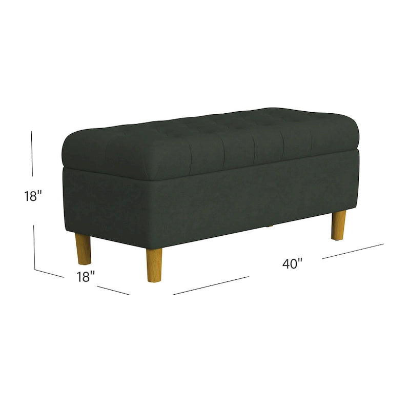 Button Tufted Top Storage Bench with Wood Legs