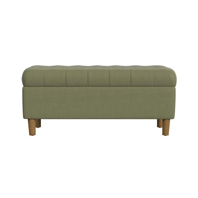 Button Tufted Top Storage Bench with Wood Legs