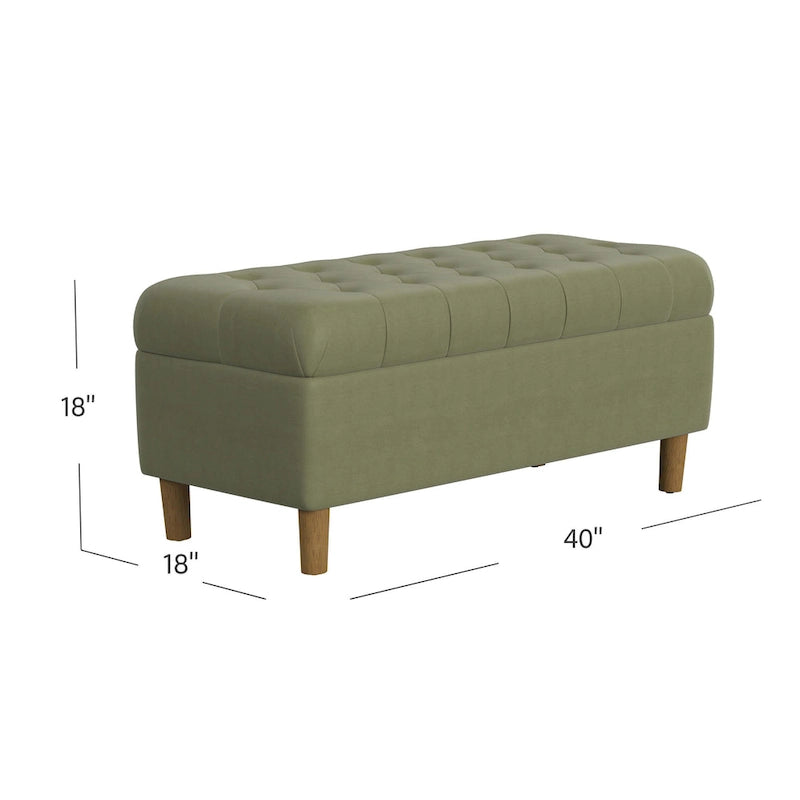 Button Tufted Top Storage Bench with Wood Legs