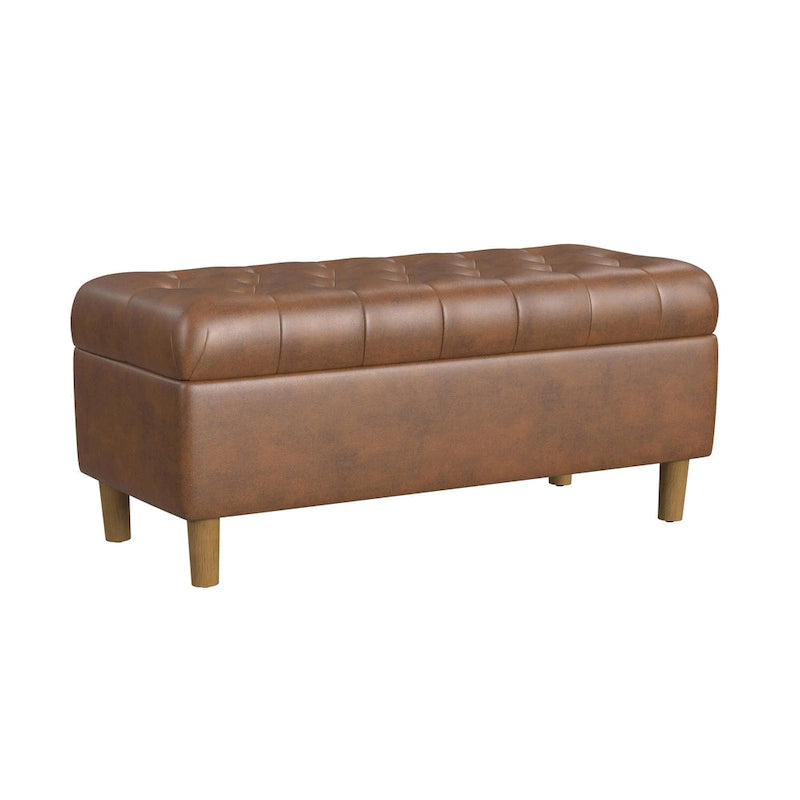 Button Tufted Top Storage Bench with Wood Legs