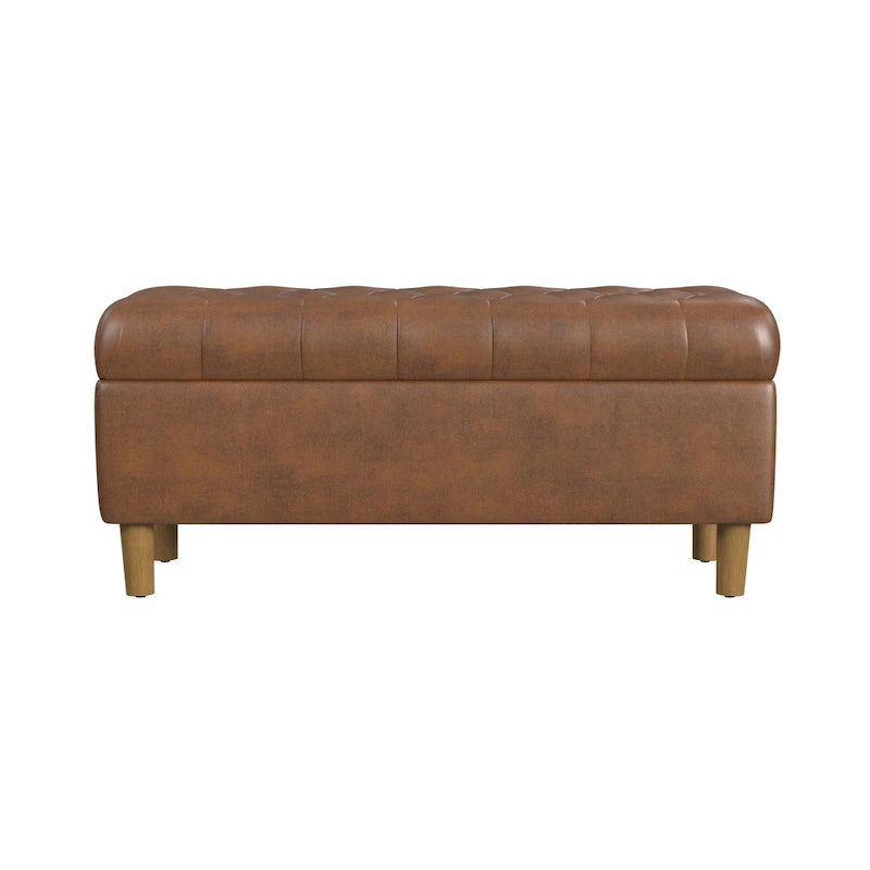 Button Tufted Top Storage Bench with Wood Legs