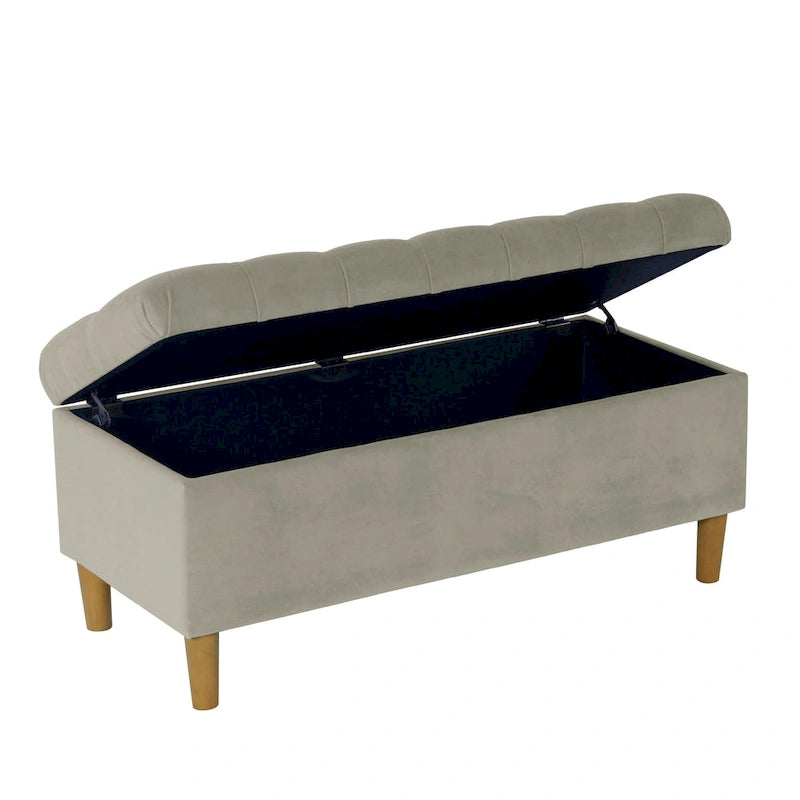 Button Tufted Top Storage Bench with Wood Legs
