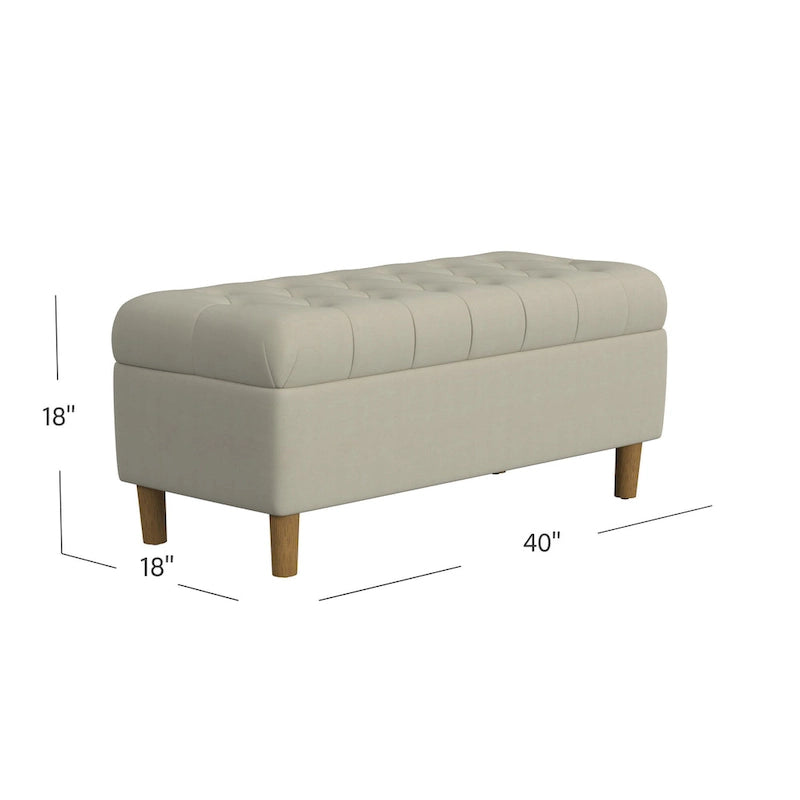 Button Tufted Top Storage Bench with Wood Legs