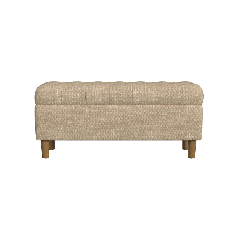 Button Tufted Top Storage Bench with Wood Legs