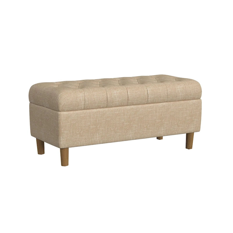 Button Tufted Top Storage Bench with Wood Legs