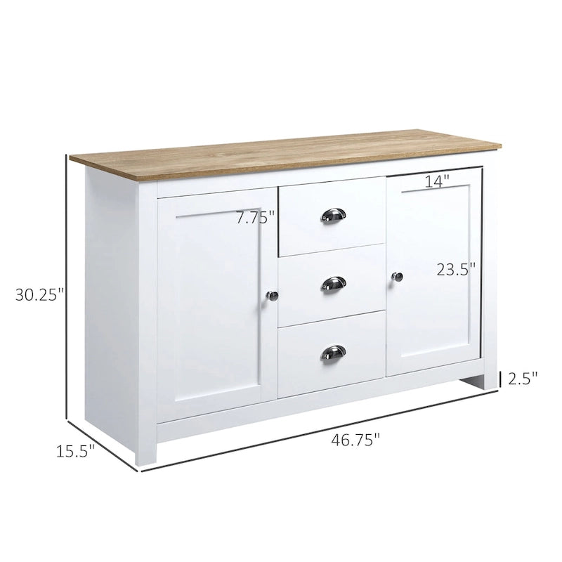 Kitchen Storage Sideboard with Adjustable Shelves, Dining Buffet Server Cabinet with 3 Drawers